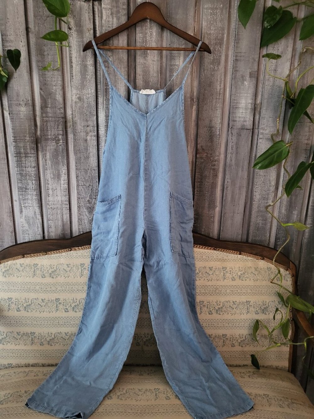 Wild Skye NWOT 100% Lyocell Chambray Denim Wide Leg Jumpsuit Size XS Fits Small